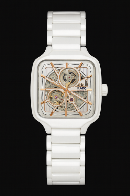 Rado White Dial Ceramic Automatic Open Heart Men's Watch