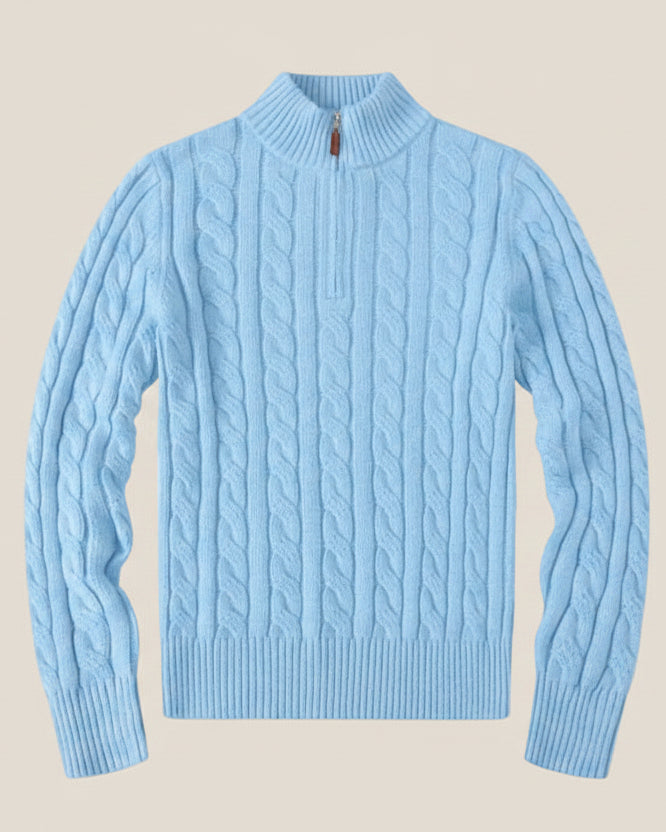 Chunky Cable-Knit Cotton Quarter-Zip Sweater