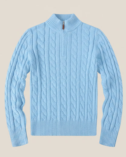 Chunky Cable-Knit Cotton Quarter-Zip Sweater