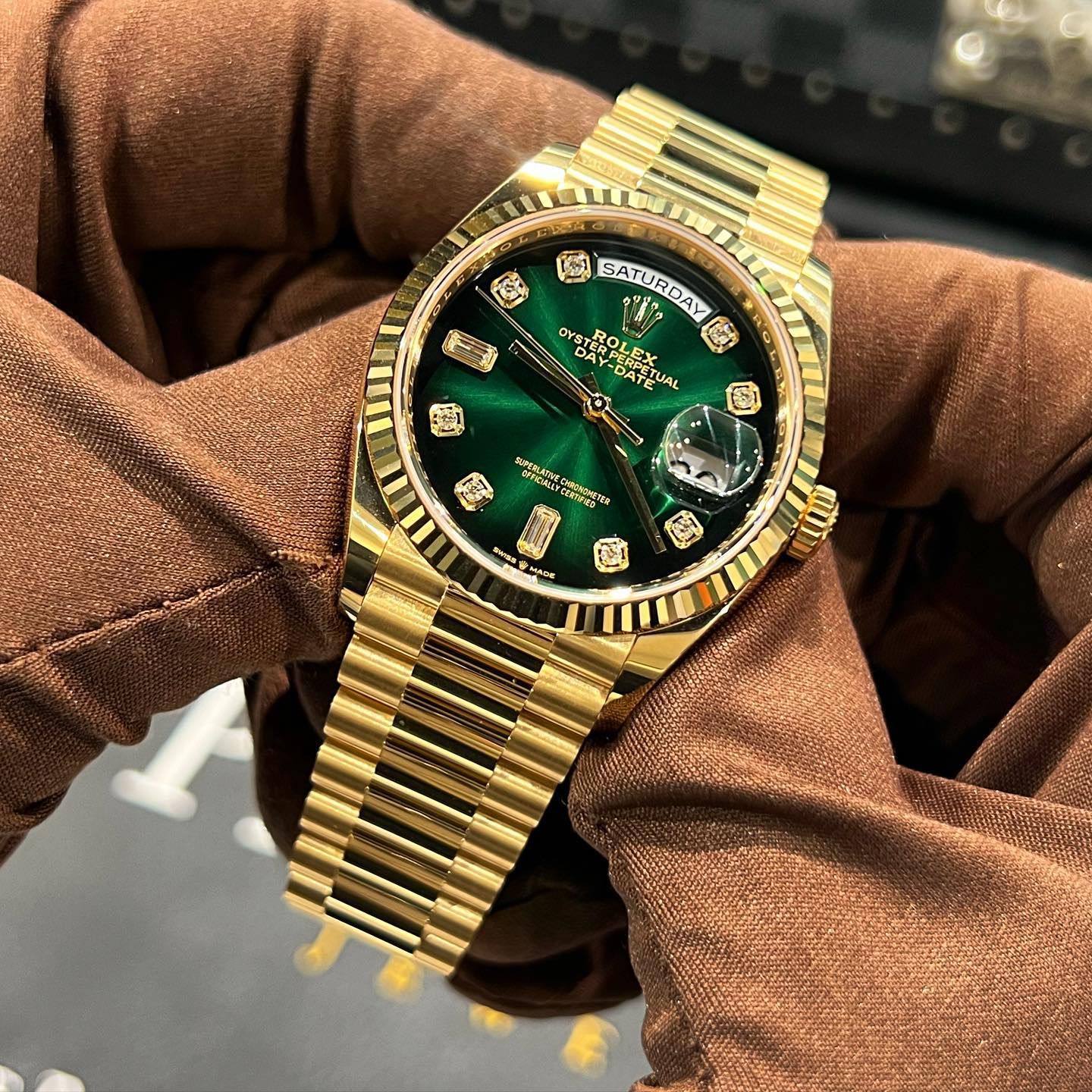 Ro lex Day-Date  Automatic Green Dial Men's Watch